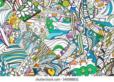 Patched doodle background pattern. Design ornate, tribal pattern. Simple colored background for coloring books.