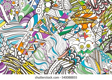 Patched doodle background pattern. Design ornate, tribal pattern. Simple colored background for coloring books.