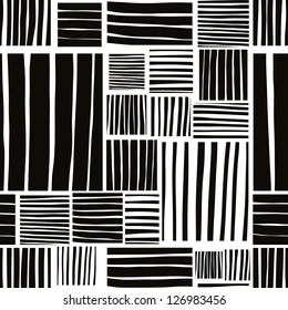 Patched lines seamless pattern, black and white vector background.