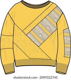 PATCHED SWEATER CARDIGAN FOR KIDS OUTERWEAR VECTOR ILLUSTRATION