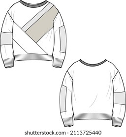 PATCHED SWEATER CARDIGAN FOR KIDS VECTOR FRONT AND BACK SKETCH