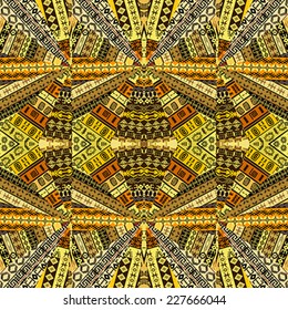 Patches of fabric with tribal elements background