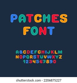 Patches font. English alphabet and numbers from 0 to 9.	