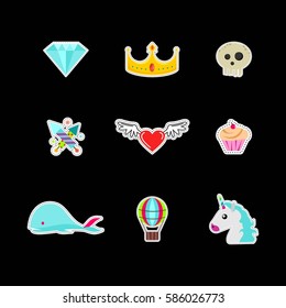 Patches, icons, badges and stickers with pop art style