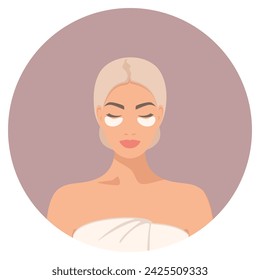 Patches on the face of a young beautiful woman with closed eyes. Cleansing face masks. Isolated vector illustration EPS10