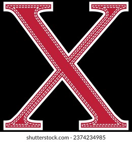 patches with simulation of embroidery with numbers and texts on textile, timeless heraldic fashion graphic with heraldic lion and doodles.