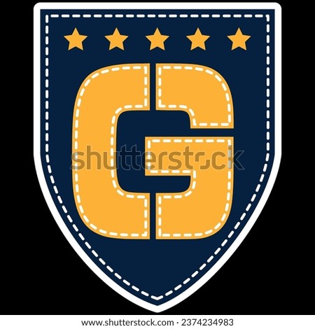 patches with simulation of embroidery with numbers and texts on textile, timeless heraldic fashion graphic with heraldic lion and doodles.