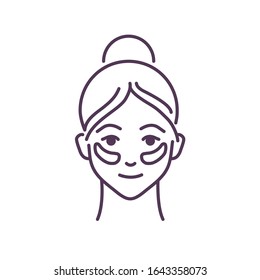 Patches under the eyes black line icon. Spa salon or home cosmetic anti-aging procedure. Skin care. Get rid of wrinkles, puffs, dark circles. UI UX GUI design element. Editable stroke.