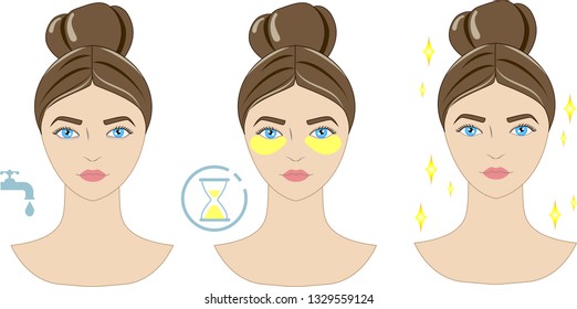 
Patches under the eyes of a woman. woman with a young face. Moisturizing mask. Care cosmetics. Beautiful girl.