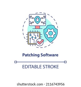Patching software concept icon. Sensitive information digital protection abstract idea thin line illustration. Isolated outline drawing. Editable stroke. Roboto-Medium, Myriad Pro-Bold fonts used