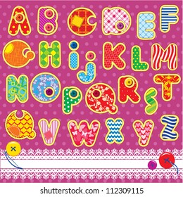 Patchwork ABC Alphabet - Letters Are Made Of Different Ornamental Fabrics