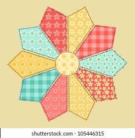 Patchwork abstract flower 2. Vintage vector illustration.