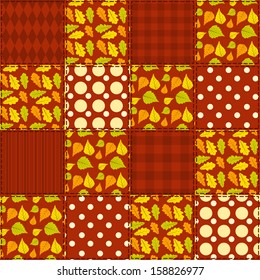 Patchwork autumn pattern. Seamless vector background.