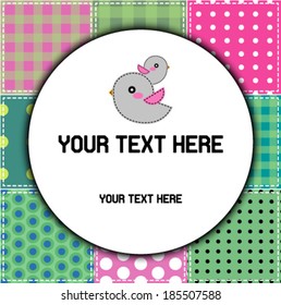  Patchwork background with cute flying birds
