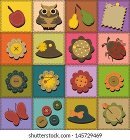patchwork background with different objects