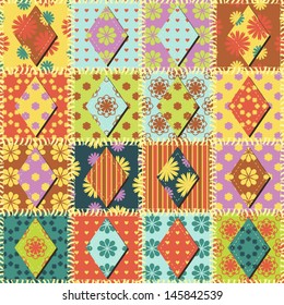 patchwork background with different objects