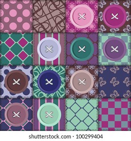 patchwork background with different patterns and buttons