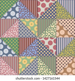 Patchwork background with different patterns. It can be used for decoration of textile, paper and other surfaces.
