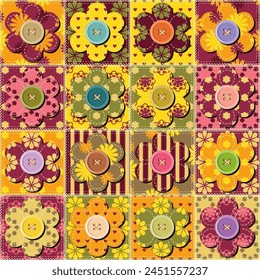 patchwork background with different patterns print for textile, paper, objects, seamless artistic decor handmade illustration vector 	