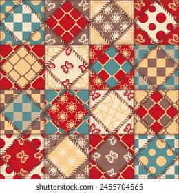 patchwork background with different patterns print for textile, paper, objects, seamless artistic decor handmade illustration vector 	