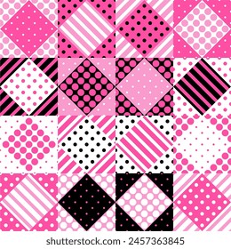 patchwork background with different patterns print for textile, paper, objects, seamless artistic decor handmade illustration vector 	