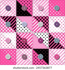 patchwork background with different patterns print for textile, paper, objects, seamless artistic decor handmade illustration vector 	