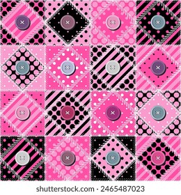 patchwork background with different patterns print for textile, paper, objects, seamless artistic decor handmade illustration vector 	