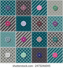 patchwork background with different patterns print for textile, paper, objects, seamless artistic decor handmade illustration vector 	