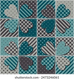 patchwork background with different patterns print for textile, paper, objects, seamless artistic decor handmade illustration vector 	