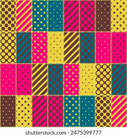 patchwork background with different patterns print for textile, paper, objects, seamless artistic decor handmade illustration vector 	