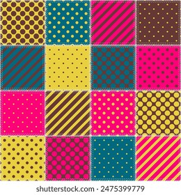 patchwork background with different patterns print for textile, paper, objects, seamless artistic decor handmade illustration vector 	