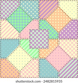 patchwork background with different patterns print for textile, paper, objects, seamless artistic decor handmade illustration vector 	