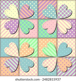 patchwork background with different patterns print for textile, paper, objects, seamless artistic decor handmade illustration vector 	
