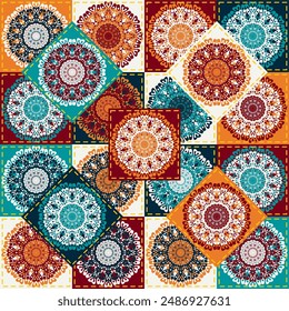 patchwork background with different patterns print for textile, paper, objects, seamless artistic decor handmade illustration vector 	