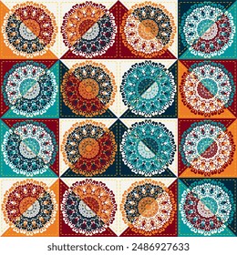 patchwork background with different patterns print for textile, paper, objects, seamless artistic decor handmade illustration vector 	