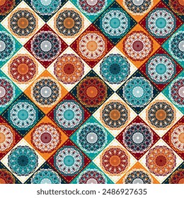 patchwork background with different patterns print for textile, paper, objects, seamless artistic decor handmade illustration vector 	