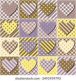 patchwork background with different patterns print for textile, paper, objects, seamless artistic decor handmade illustration vector 	