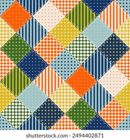 patchwork background with different patterns print for textile, paper, objects, seamless artistic decor handmade illustration vector 	