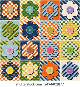 patchwork background with different patterns print for textile, paper, objects, seamless artistic decor handmade illustration vector 	