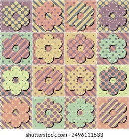 patchwork background with different patterns print for textile, paper, objects, seamless artistic decor handmade illustration vector 	