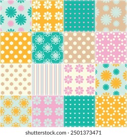 patchwork background with different patterns print for textile, paper, objects, seamless artistic decor handmade illustration vector 	