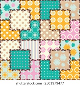 patchwork background with different patterns print for textile, paper, objects, seamless artistic decor handmade illustration vector 	