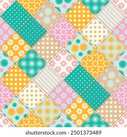 patchwork background with different patterns print for textile, paper, objects, seamless artistic decor handmade illustration vector 	