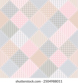 patchwork background with different patterns print for textile, paper, objects, seamless artistic decor handmade illustration vector 	