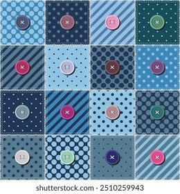 patchwork background with different patterns print for textile, paper, objects, seamless artistic decor handmade illustration vector 	