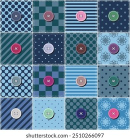 patchwork background with different patterns print for textile, paper, objects, seamless artistic decor handmade illustration vector 	