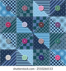 patchwork background with different patterns print for textile, paper, objects, seamless artistic decor handmade illustration vector 	