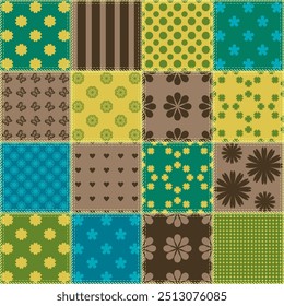 patchwork background with different patterns print for textile, paper, objects, seamless artistic decor handmade illustration vector 	