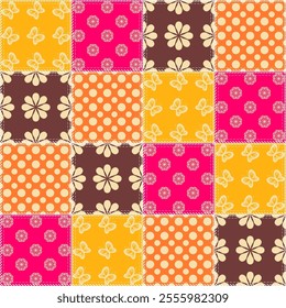 patchwork background with different patterns print for textile, paper, objects, seamless artistic decor handmade illustration vector	