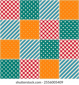 patchwork background with different patterns print for textile, paper, objects, seamless artistic decor handmade illustration vector